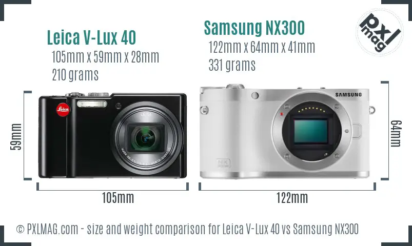 Leica V-Lux 40 vs Samsung NX300 size comparison