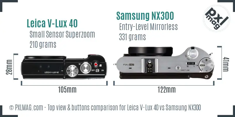 Leica V-Lux 40 vs Samsung NX300 top view buttons comparison