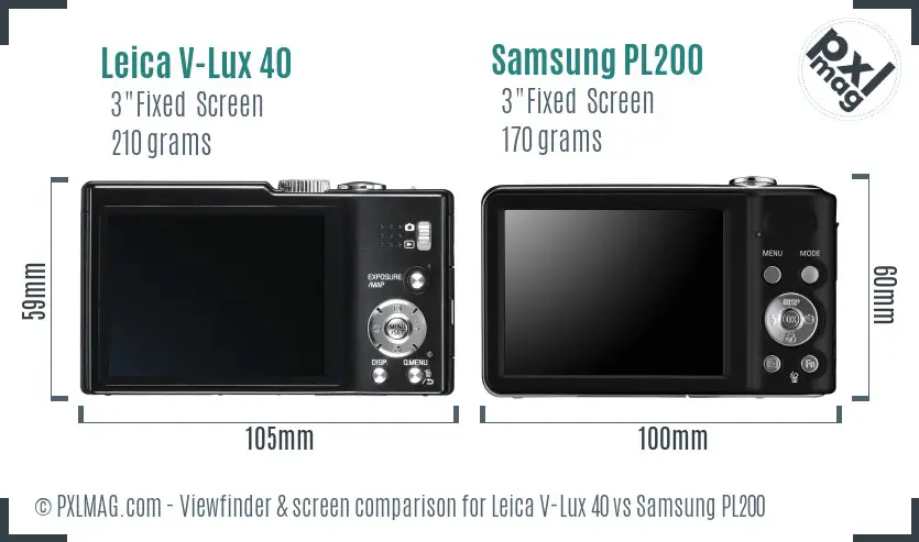Leica V-Lux 40 vs Samsung PL200 Screen and Viewfinder comparison