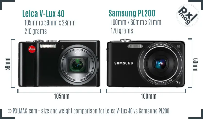 Leica V-Lux 40 vs Samsung PL200 size comparison
