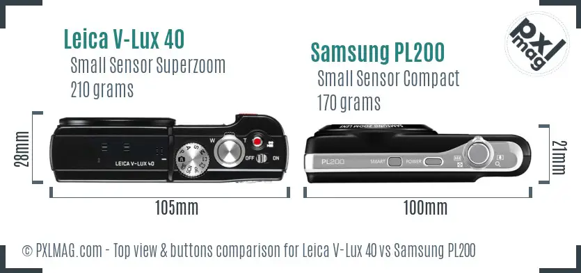 Leica V-Lux 40 vs Samsung PL200 top view buttons comparison