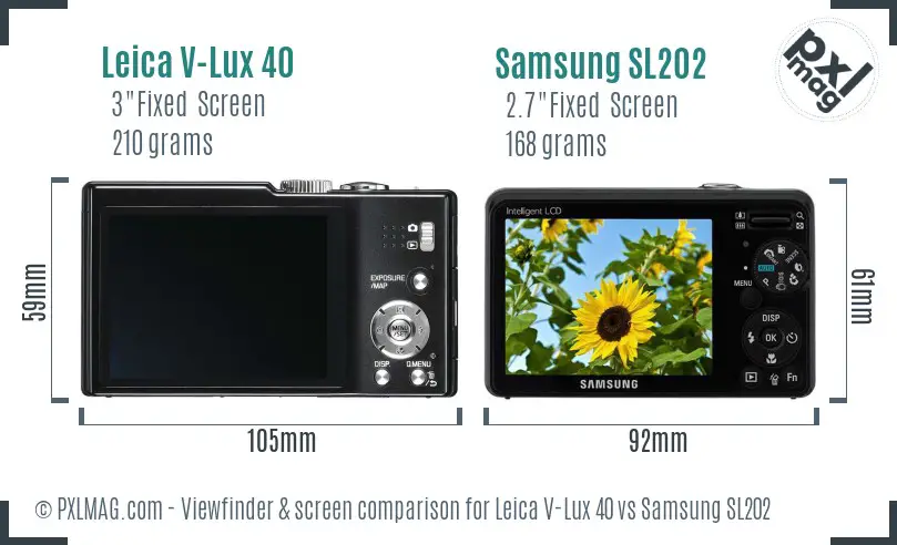 Leica V-Lux 40 vs Samsung SL202 Screen and Viewfinder comparison
