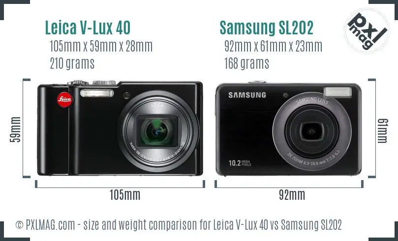 Leica V-Lux 40 vs Samsung SL202 size comparison