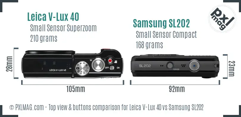 Leica V-Lux 40 vs Samsung SL202 top view buttons comparison