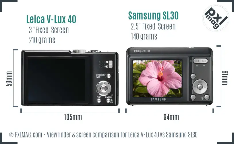 Leica V-Lux 40 vs Samsung SL30 Screen and Viewfinder comparison