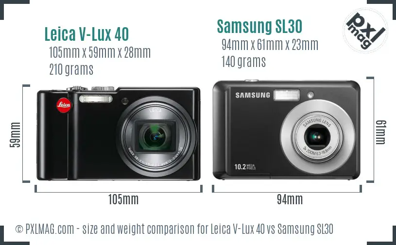 Leica V-Lux 40 vs Samsung SL30 size comparison