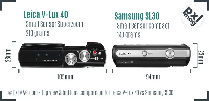 Leica V-Lux 40 vs Samsung SL30 top view buttons comparison