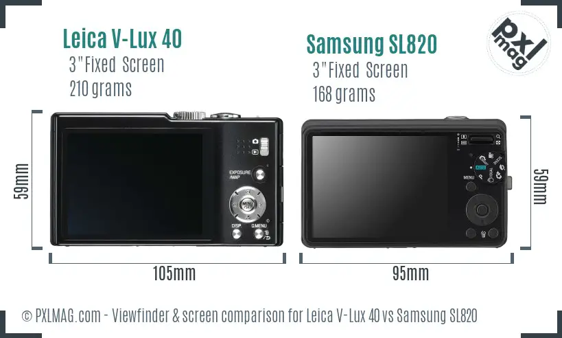 Leica V-Lux 40 vs Samsung SL820 Screen and Viewfinder comparison