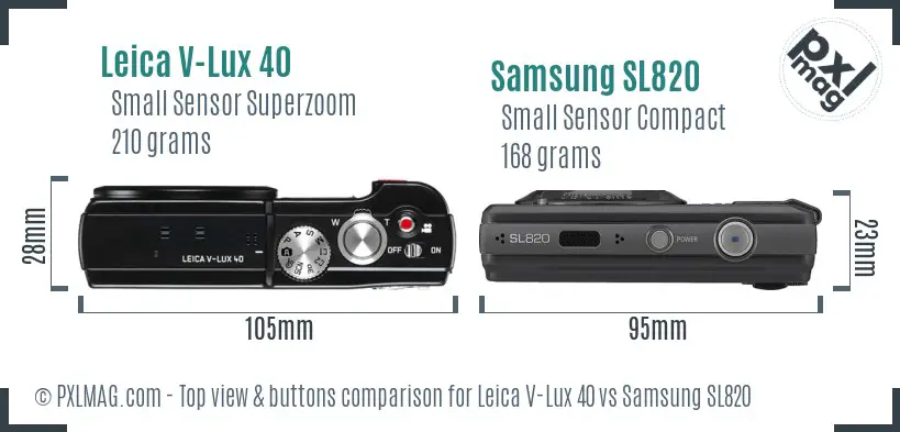 Leica V-Lux 40 vs Samsung SL820 top view buttons comparison