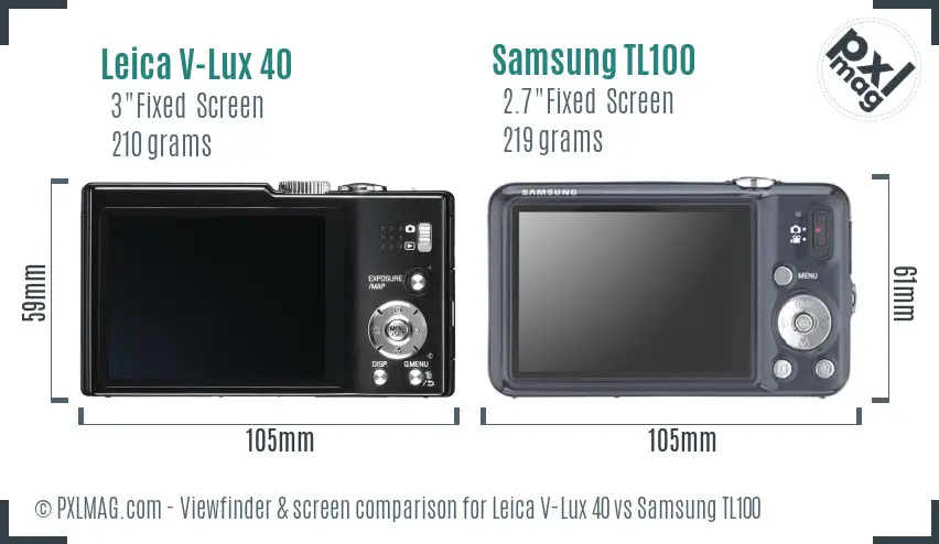 Leica V-Lux 40 vs Samsung TL100 Screen and Viewfinder comparison