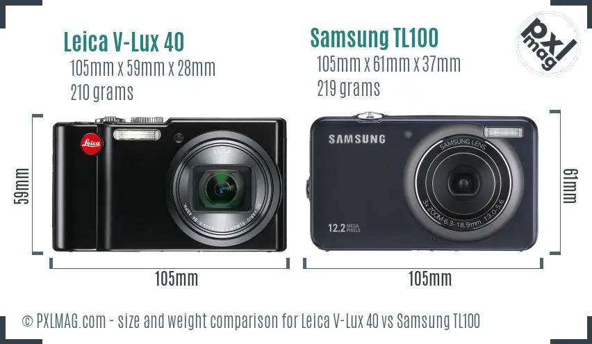Leica V-Lux 40 vs Samsung TL100 size comparison