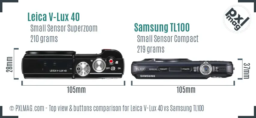 Leica V-Lux 40 vs Samsung TL100 top view buttons comparison