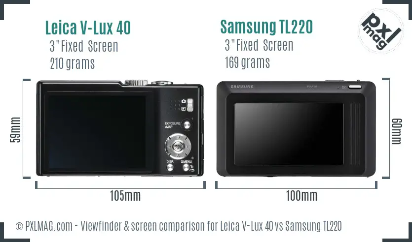 Leica V-Lux 40 vs Samsung TL220 Screen and Viewfinder comparison