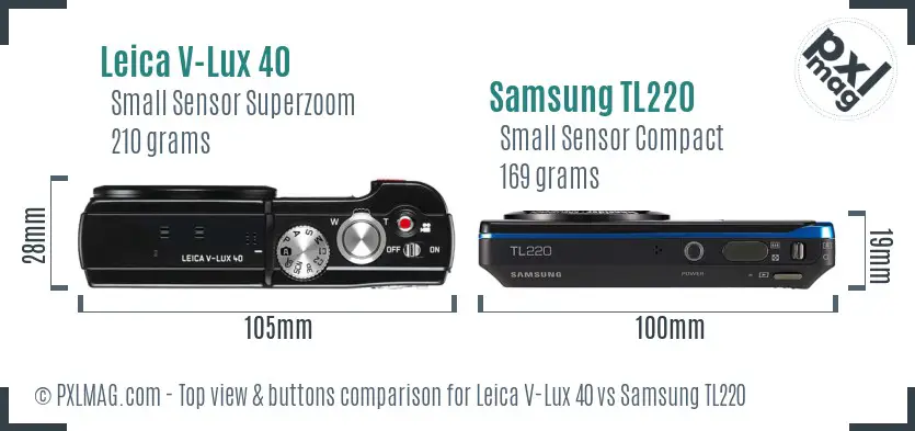 Leica V-Lux 40 vs Samsung TL220 top view buttons comparison