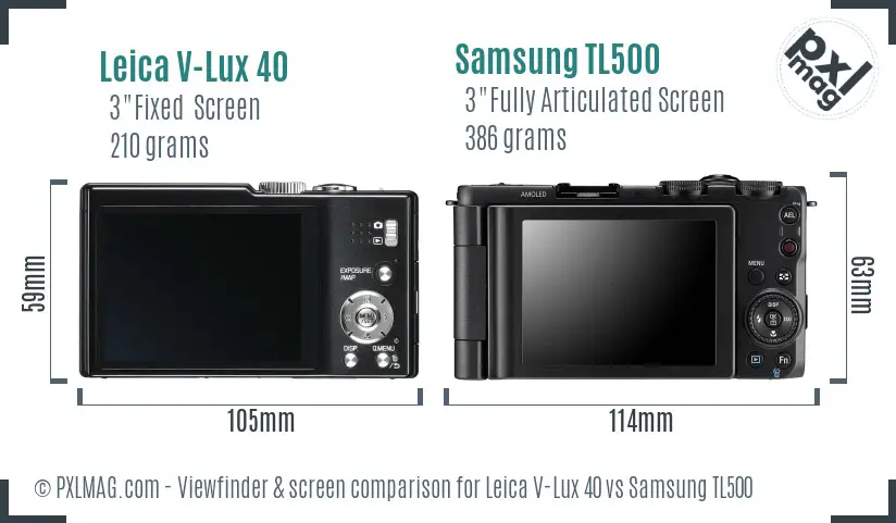 Leica V-Lux 40 vs Samsung TL500 Screen and Viewfinder comparison