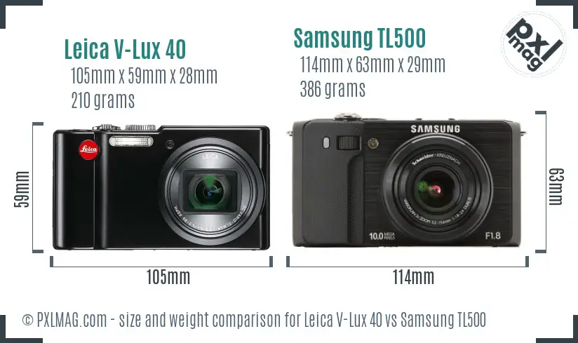 Leica V-Lux 40 vs Samsung TL500 size comparison