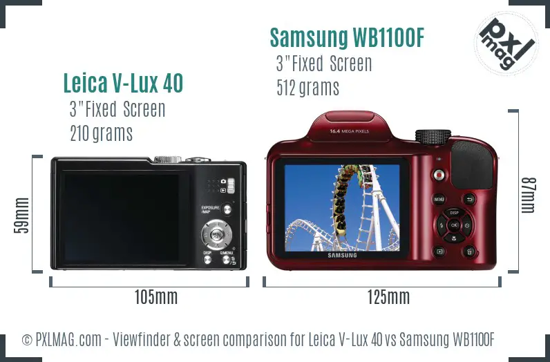 Leica V-Lux 40 vs Samsung WB1100F Screen and Viewfinder comparison