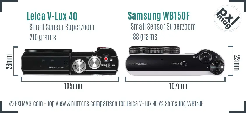 Leica V-Lux 40 vs Samsung WB150F top view buttons comparison