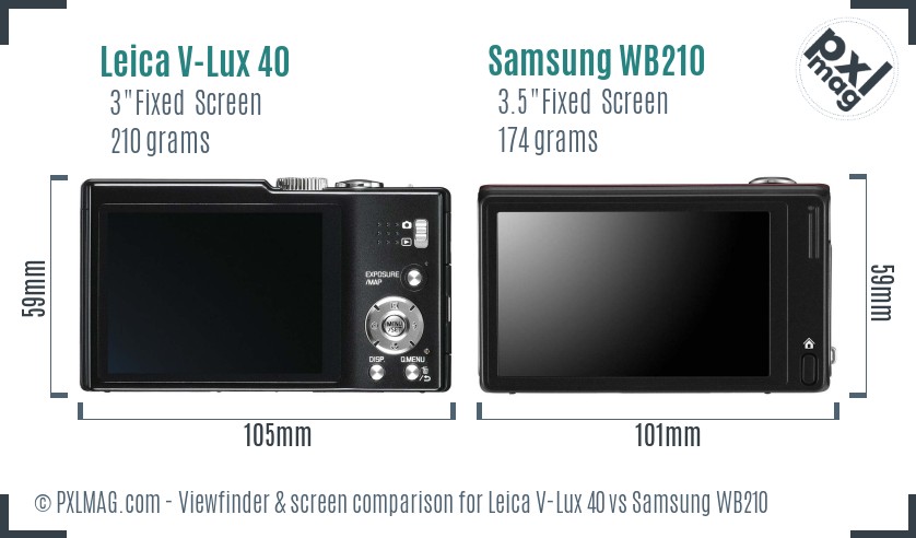 Leica V-Lux 40 vs Samsung WB210 Screen and Viewfinder comparison