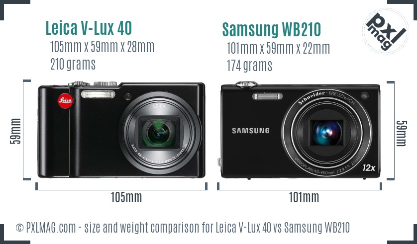 Leica V-Lux 40 vs Samsung WB210 size comparison Leica V-Lux 40 vs Samsung WB210 size comparison