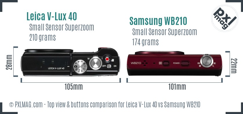 Leica V-Lux 40 vs Samsung WB210 top view buttons comparison