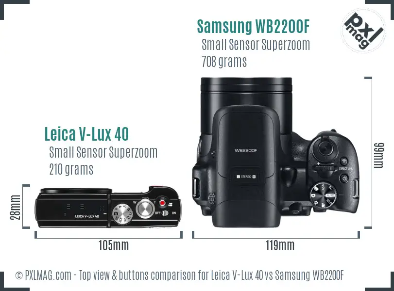 Leica V-Lux 40 vs Samsung WB2200F top view buttons comparison