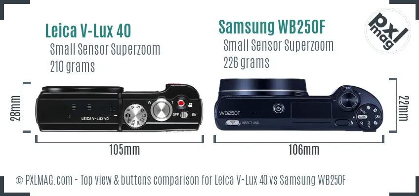 Leica V-Lux 40 vs Samsung WB250F top view buttons comparison