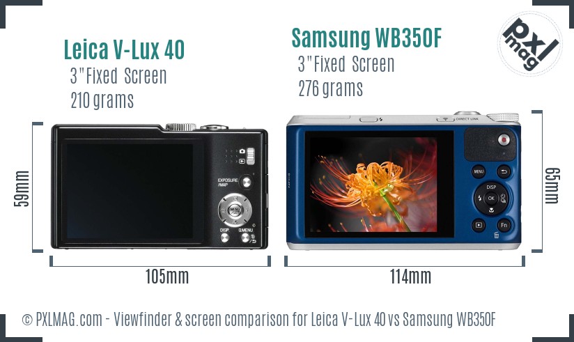 Leica V-Lux 40 vs Samsung WB350F Screen and Viewfinder comparison