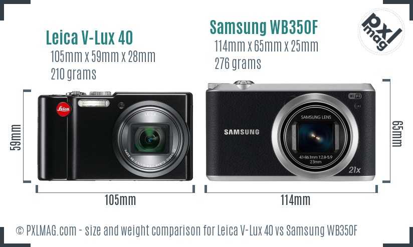 Leica V-Lux 40 vs Samsung WB350F size comparison