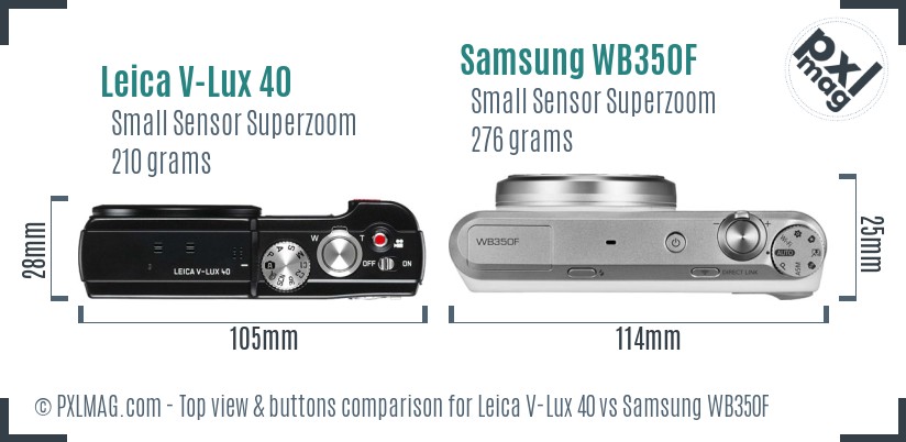 Leica V-Lux 40 vs Samsung WB350F top view buttons comparison