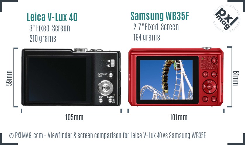 Leica V-Lux 40 vs Samsung WB35F Screen and Viewfinder comparison
