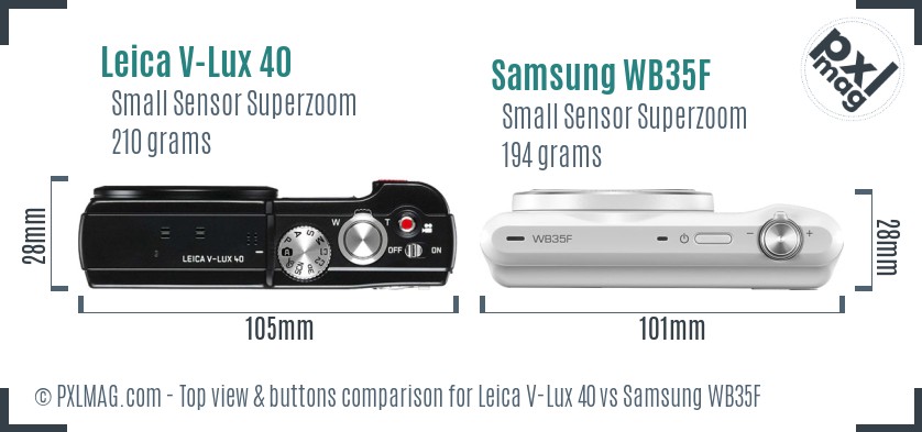 Leica V-Lux 40 vs Samsung WB35F top view buttons comparison