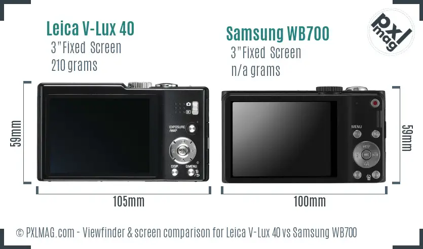 Leica V-Lux 40 vs Samsung WB700 Screen and Viewfinder comparison