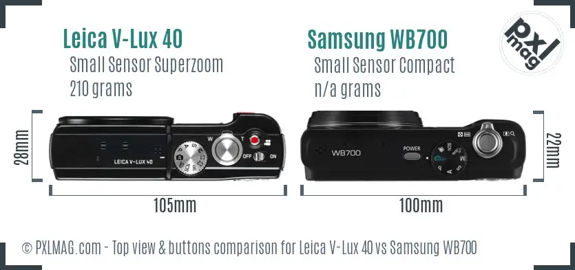 Leica V-Lux 40 vs Samsung WB700 top view buttons comparison