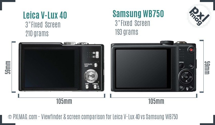 Leica V-Lux 40 vs Samsung WB750 Screen and Viewfinder comparison