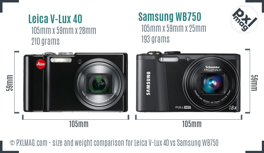 Leica V-Lux 40 vs Samsung WB750 size comparison Leica V-Lux 40 vs Samsung WB750 size comparison