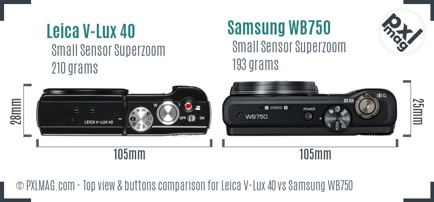 Leica V-Lux 40 vs Samsung WB750 top view buttons comparison