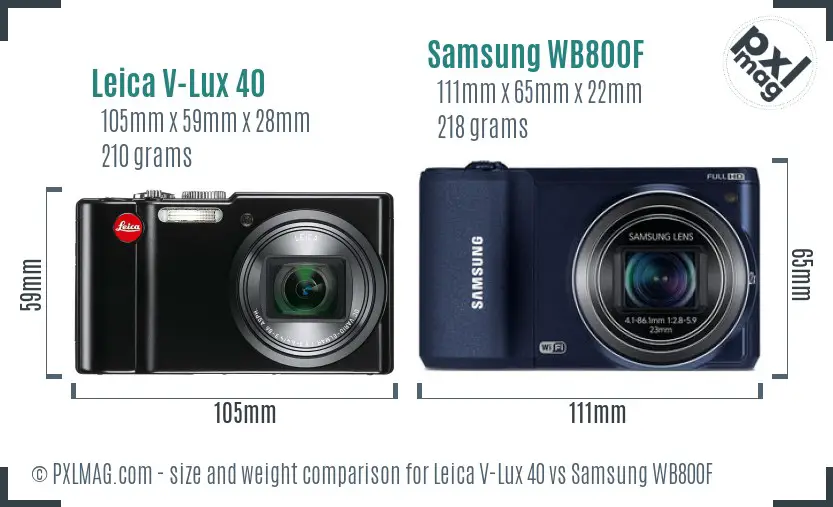 Leica V-Lux 40 vs Samsung WB800F size comparison