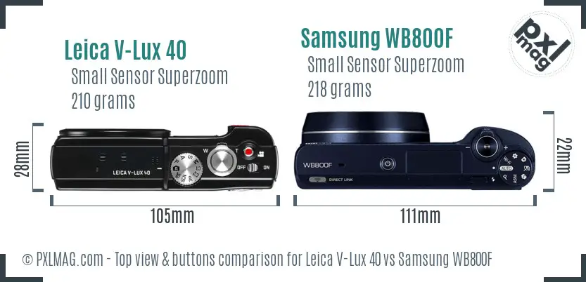 Leica V-Lux 40 vs Samsung WB800F top view buttons comparison