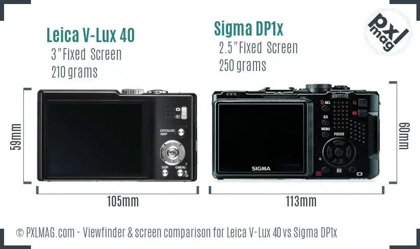 Leica V-Lux 40 vs Sigma DP1x Screen and Viewfinder comparison