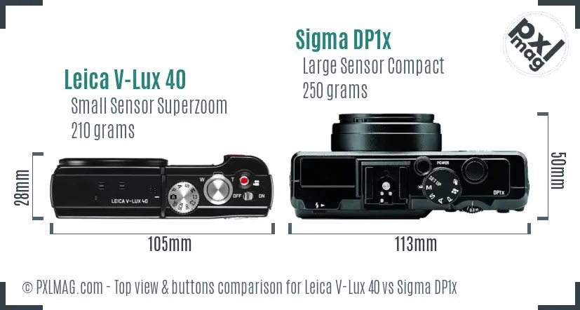 Leica V-Lux 40 vs Sigma DP1x top view buttons comparison