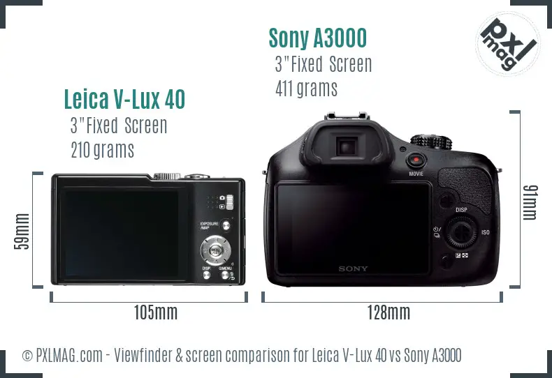 Leica V-Lux 40 vs Sony A3000 Screen and Viewfinder comparison