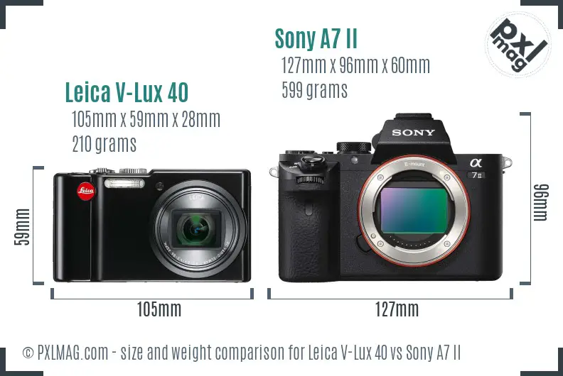 Leica V-Lux 40 vs Sony A7 II size comparison Leica V-Lux 40 vs Sony A7 II size comparison