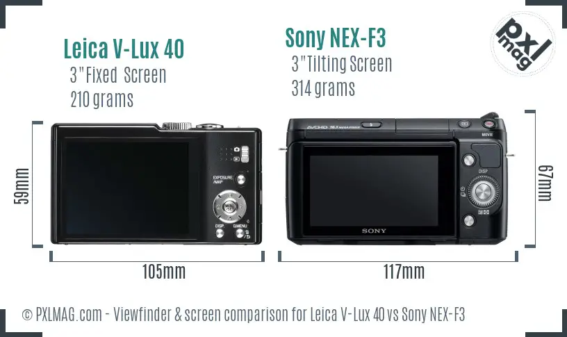 Leica V-Lux 40 vs Sony NEX-F3 Screen and Viewfinder comparison