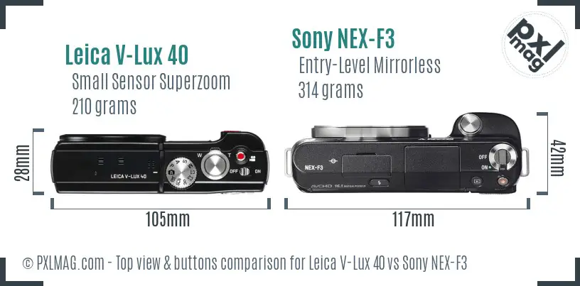 Leica V-Lux 40 vs Sony NEX-F3 top view buttons comparison