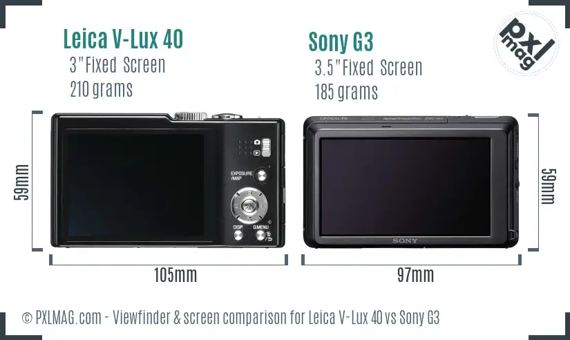 Leica V-Lux 40 vs Sony G3 Screen and Viewfinder comparison