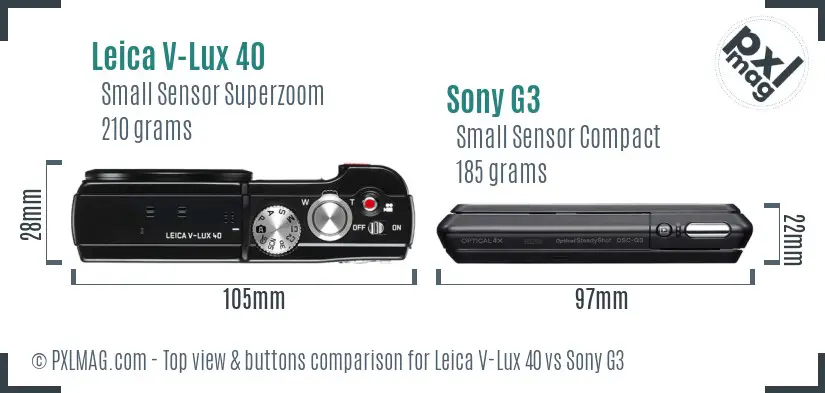 Leica V-Lux 40 vs Sony G3 top view buttons comparison