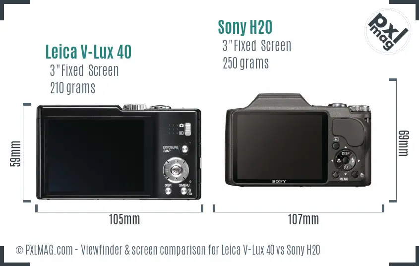 Leica V-Lux 40 vs Sony H20 Screen and Viewfinder comparison