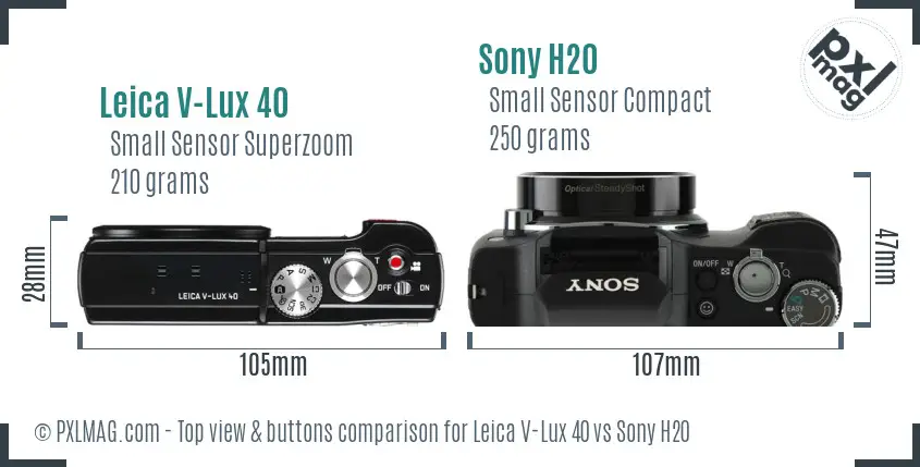Leica V-Lux 40 vs Sony H20 top view buttons comparison