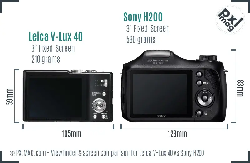 Leica V-Lux 40 vs Sony H200 Screen and Viewfinder comparison